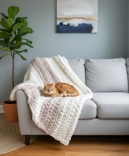 Chunky Color-Block Crochet Blanket Pattern