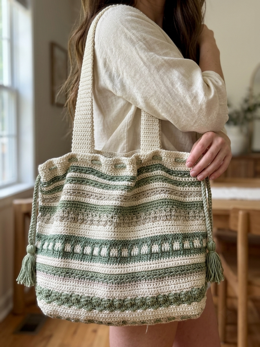 Cedar Trail Drawstring Tote Crochet Pattern