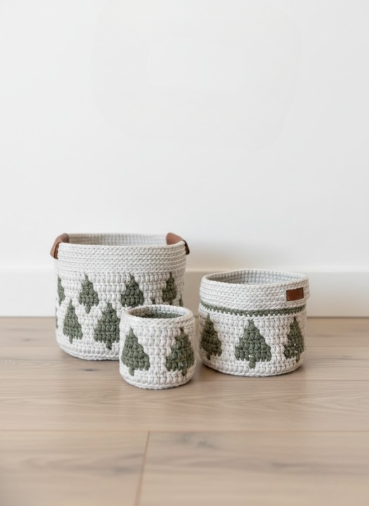 Evergreen Mosaic Basket Set