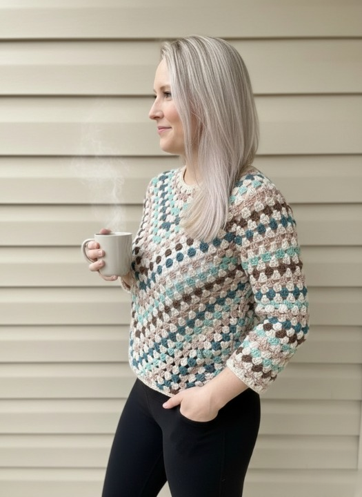 SUNBURST Top-Down Granny Stitch Sweater Crochet Pattern