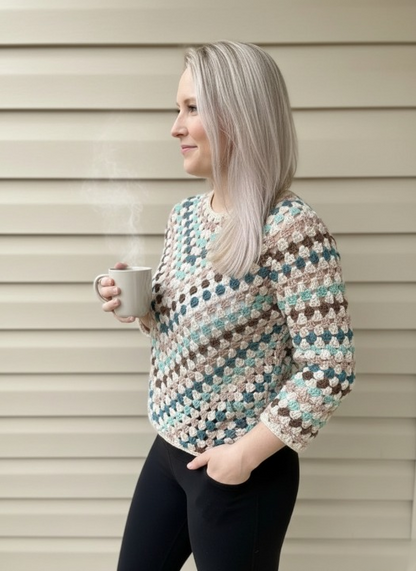 SUNBURST Top-Down Granny Stitch Sweater Crochet Pattern