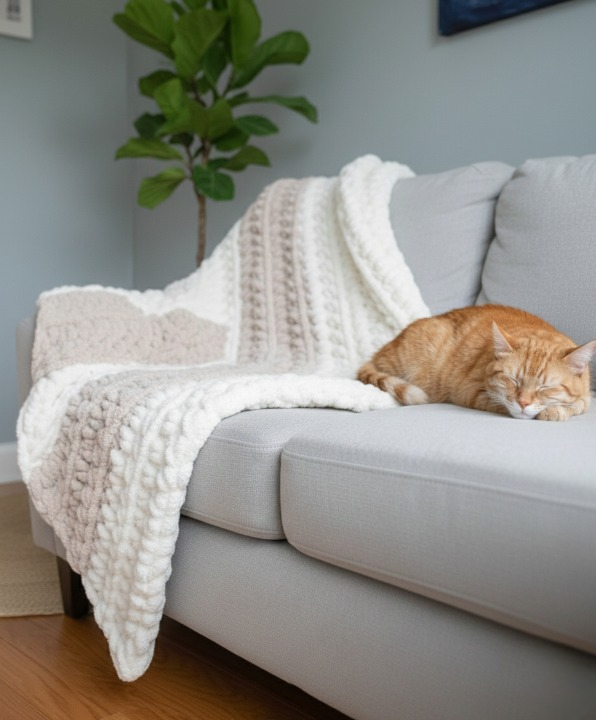 Chunky Color-Block Crochet Blanket Pattern