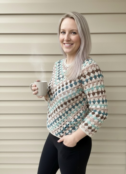 SUNBURST Top-Down Granny Stitch Sweater Crochet Pattern