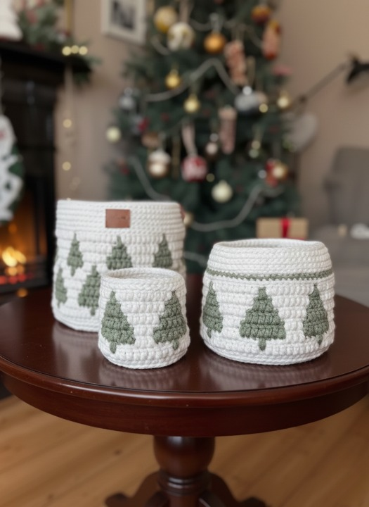 Evergreen Mosaic Basket Set